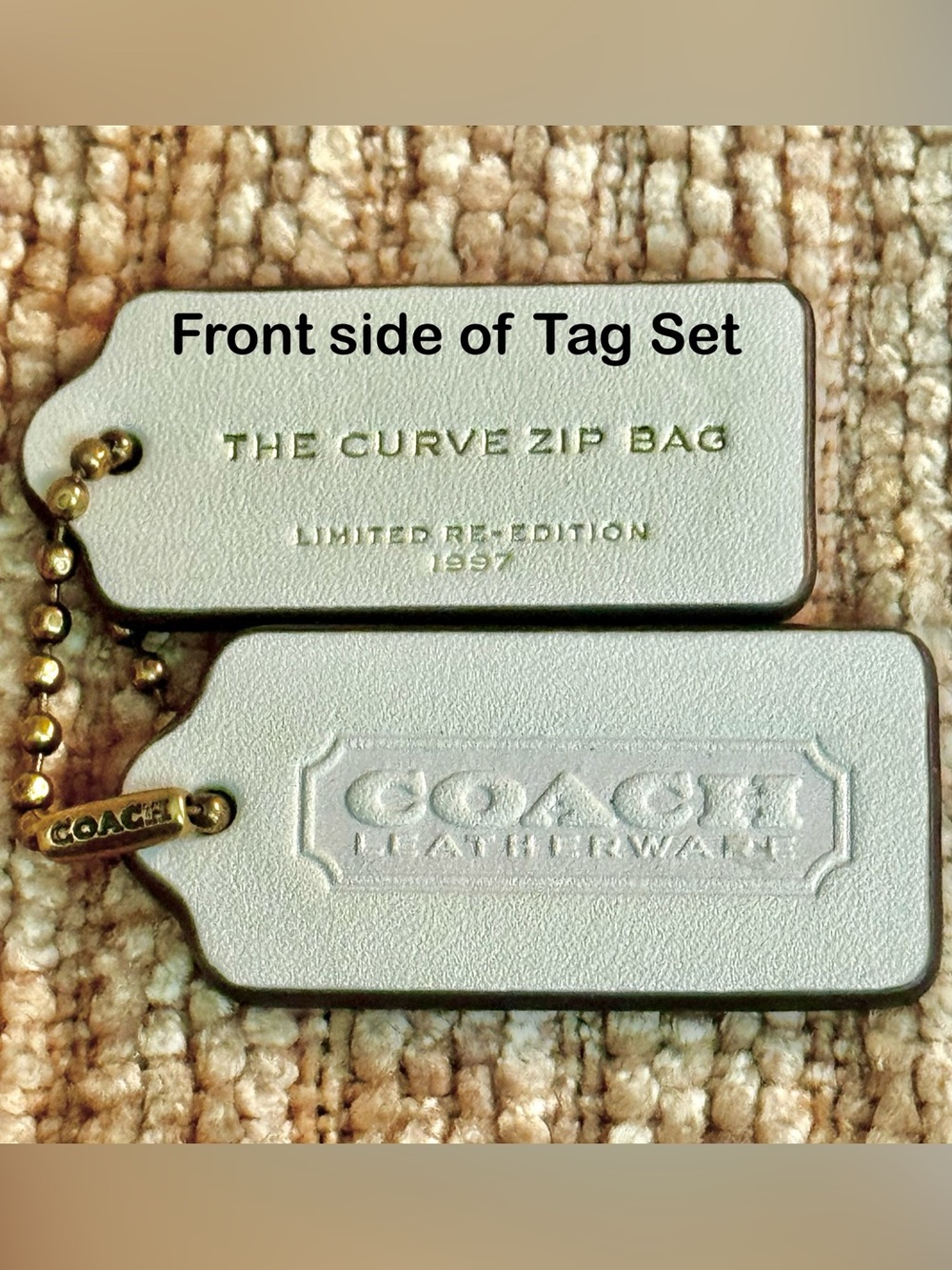 Coach Leather Double Sided Embossed + the gold stamped Curved Zip Bag Tag - Picture 10 of 15